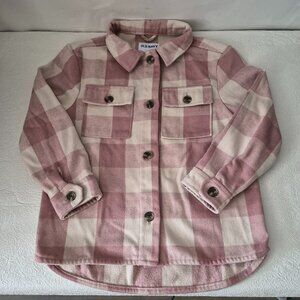 Old Navy Girls L (10-12) Heavy Plaid Pink Cream Flannel Jacket Shacket Button Up
